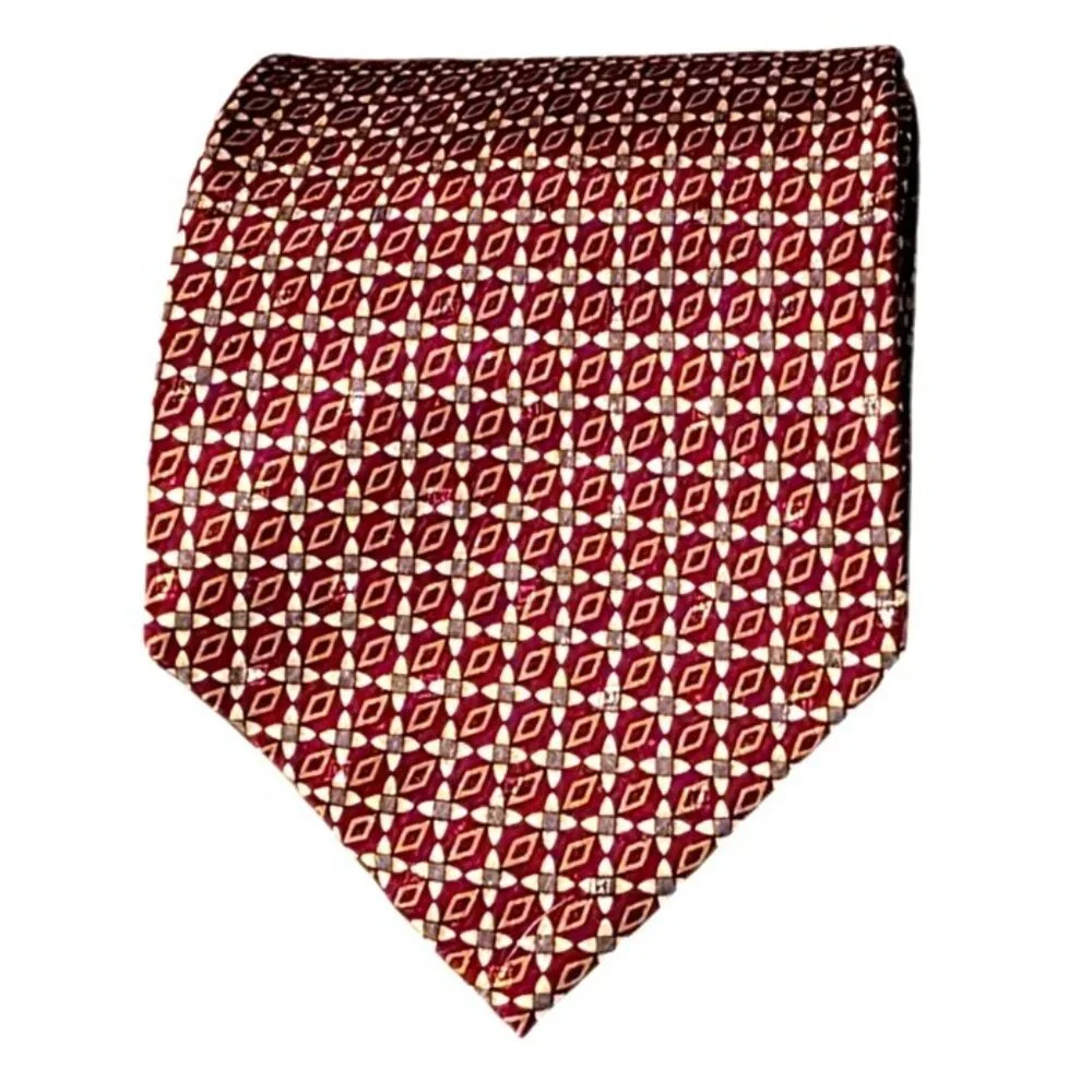 Men's‎ Tie Enrico Bertucci Italian Silk Geometric Pattern Red & Gold 58